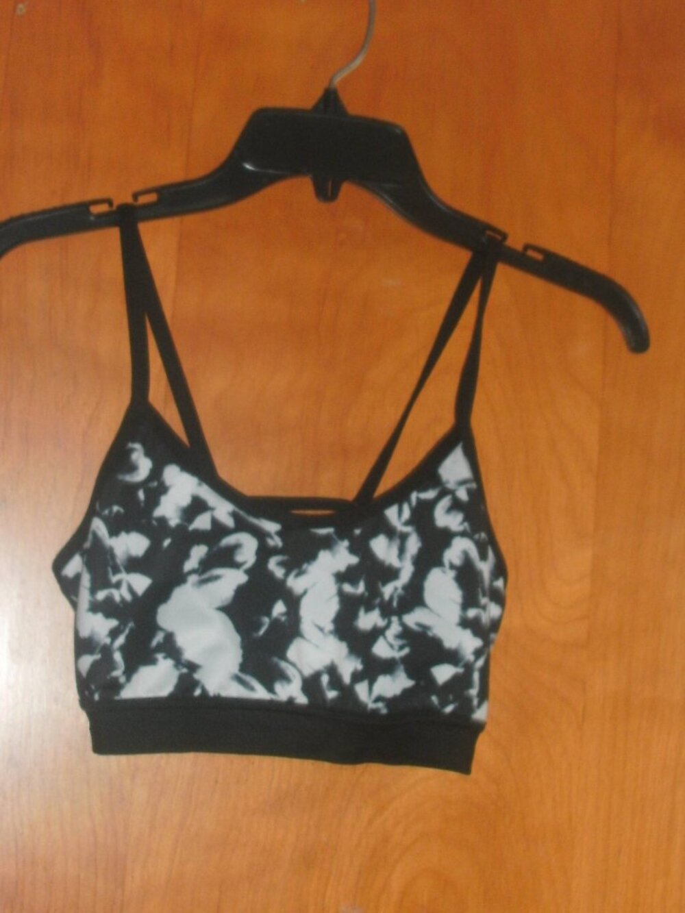 Zella Black White Abstract Print Strappy Athletic Active Sports Bra Lined size S